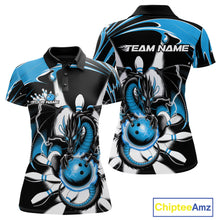 Load image into Gallery viewer, Custom Black And Blue Dragon Bowling Women Polo Shirts, Dragon Bowling Team Jerseys IPHW9109