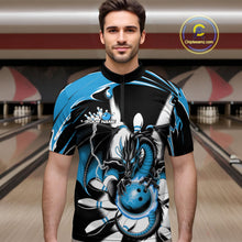 Load image into Gallery viewer, Custom Black And Blue Dragon Bowling Men Quarter-Zip Shirts, Dragon Bowling Team Jerseys IPHW9109