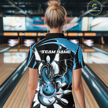 Load image into Gallery viewer, Custom Black And Blue Dragon Bowling Women Quarter-Zip Shirts, Bowling Team Jerseys IPHW9109