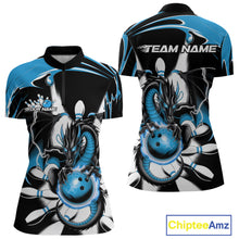 Load image into Gallery viewer, Custom Black And Blue Dragon Bowling Women Quarter-Zip Shirts, Bowling Team Jerseys IPHW9109