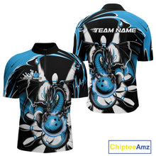 Load image into Gallery viewer, Custom Black And Blue Dragon Bowling Men Quarter-Zip Shirts, Dragon Bowling Team Jerseys IPHW9109