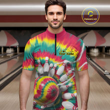Load image into Gallery viewer, Custom Colorful Tie Dye Bowling Quarter-Zip Shirts For Men, Rainbow Bowling Outfit IPHW9116