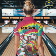 Load image into Gallery viewer, Custom Colorful Tie Dye Bowling Quarter-Zip Shirts For Women, Rainbow Bowling Outfit IPHW9116