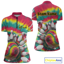 Load image into Gallery viewer, Custom Colorful Tie Dye Bowling Quarter-Zip Shirts For Women, Rainbow Bowling Outfit IPHW9116