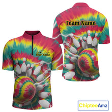 Load image into Gallery viewer, Custom Colorful Tie Dye Bowling Quarter-Zip Shirts For Men, Rainbow Bowling Outfit IPHW9116