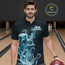 Load image into Gallery viewer, Custom Blue Flame Smoke Skull Bowling Polo Shirts For Men, Halloween Bowling Outfit IPHW9494