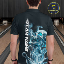 Load image into Gallery viewer, Custom Blue Flame Smoke Skull Bowling Polo Shirts For Men, Halloween Bowling Outfit IPHW9494