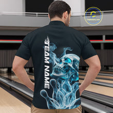 Load image into Gallery viewer, Custom Blue Flame Smoke Skull Bowling Quarter-Zip Shirts For Men, Halloween Bowling Outfit IPHW9494