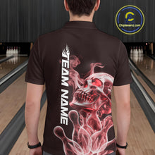 Load image into Gallery viewer, Custom Red Flame Smoke Skull Bowling Polo Shirts For Men, Halloween Bowling Outfit IPHW9495