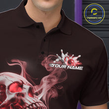 Load image into Gallery viewer, Custom Red Flame Smoke Skull Bowling Polo Shirts For Men, Halloween Bowling Outfit IPHW9495