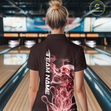 Load image into Gallery viewer, Custom Red Flame Smoke Skull Bowling Women Quarter-Zip Shirt, Halloween Bowling Outfit IPHW9495