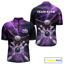 Load image into Gallery viewer, Custom Purple Thunder Lightning Eagle Bowling Quarter-Zip Shirts For Men, Eagle Bowling Jerseys IPHW9365