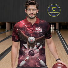 Load image into Gallery viewer, Custom Red Thunder Lightning Eagle Bowling Polo Shirts For Men, Eagle Bowling Jerseys IPHW9366