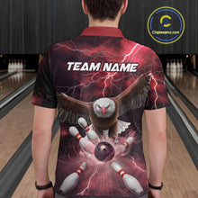 Load image into Gallery viewer, Custom Red Thunder Lightning Eagle Bowling Polo Shirts For Men, Eagle Bowling Jerseys IPHW9366