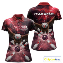Load image into Gallery viewer, Custom Red Thunder Lightning Eagle Bowling Polo Shirts For Women, Eagle Bowling Jerseys IPHW9366