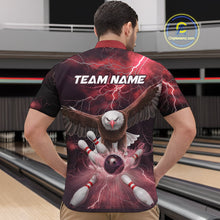 Load image into Gallery viewer, Custom Red Thunder Lightning Eagle Bowling Quarter-Zip Shirts For Men, Eagle Bowling Jerseys IPHW9366