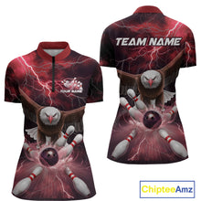Load image into Gallery viewer, Custom Red Thunder Lightning Eagle Bowling Women Quarter-Zip Shirts, Bowling Jerseys IPHW9366