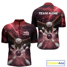 Load image into Gallery viewer, Custom Red Thunder Lightning Eagle Bowling Quarter-Zip Shirts For Men, Eagle Bowling Jerseys IPHW9366
