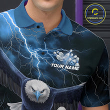 Load image into Gallery viewer, Custom Blue Thunder Lightning Eagle Bowling Polo Shirts For Men, Eagle Bowling Jerseys IPHW9367