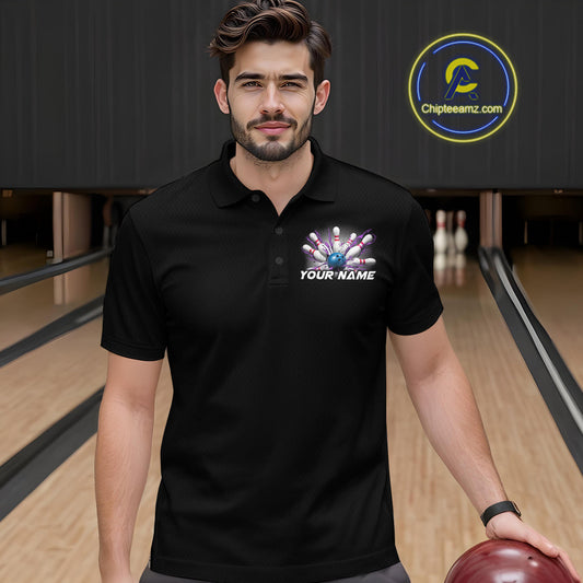 Custom Blue And Purple Bowling Team Polo Shirts For Men, Bowling League Shirt IPHW9368