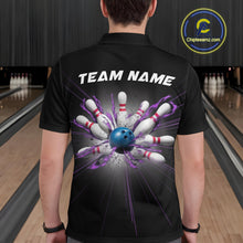 Load image into Gallery viewer, Custom Blue And Purple Bowling Team Polo Shirts For Men, Bowling League Shirt IPHW9368