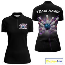 Load image into Gallery viewer, Custom Blue And Purple Bowling Team Women Quarter-Zip Shirts, Bowling League Shirt IPHW9368
