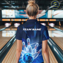 Load image into Gallery viewer, Custom Black And Blue Bowling Jerseys, Women Bowling Polo Shirt Team Uniform IPHW9390