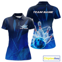 Load image into Gallery viewer, Custom Black And Blue Bowling Jerseys, Women Bowling Polo Shirt Team Uniform IPHW9390