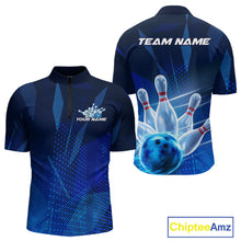 Load image into Gallery viewer, Custom Black And Blue Bowling Jerseys, Men Bowling Quarter-Zip Shirt Team Uniform IPHW9390