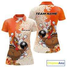 Load image into Gallery viewer, Custom Funny Orange Thanksgiving Turkey Bowling Team Women Polo Shirts, Bowling Jerseys IPHW9767