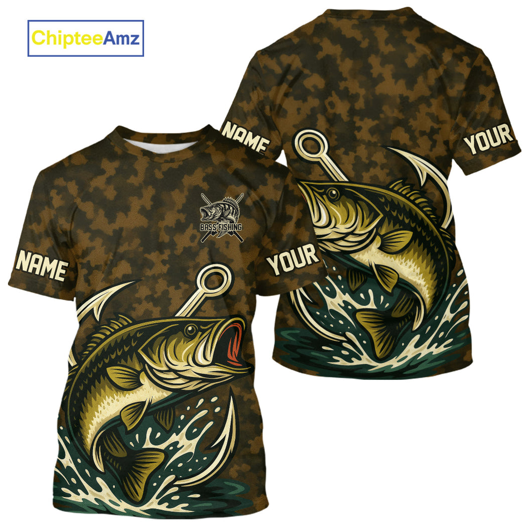 Custom Fish Hook Largemouth Bass Fishing Camo Tournament Fishing T-Shirts IPHW9194