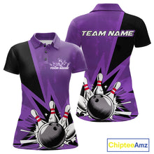 Load image into Gallery viewer, Custom Purple Bowling Jerseys, Bowling Team Women Polo Shirts Bowling League Shirt IPHW9391