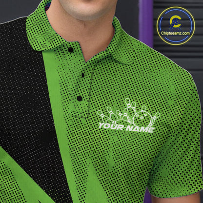Custom Green Bowling Jerseys, Bowling Team Men Polo Shirts Bowling League Shirt IPHW9392