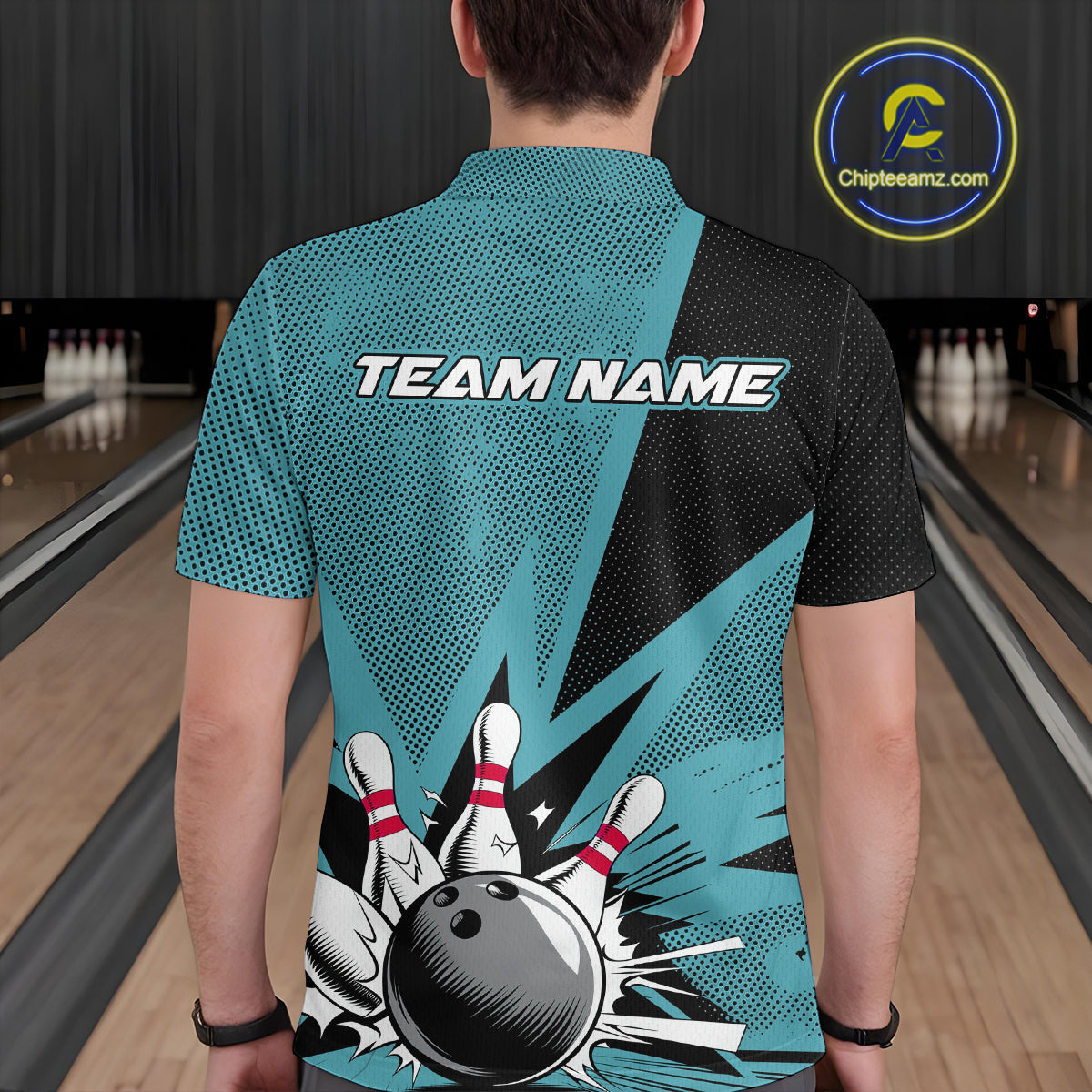 Custom Blue Bowling Jerseys, Bowling Team Men Polo Shirts Bowling League Shirt IPHW9393