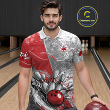 Load image into Gallery viewer, Custom Grunge Red Bowling Polo Shirts For Men, Distressed Vintage Bowling Team Shirts IPHW9550