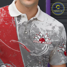 Load image into Gallery viewer, Custom Grunge Red Bowling Polo Shirts For Men, Distressed Vintage Bowling Team Shirts IPHW9550