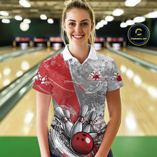 Load image into Gallery viewer, Custom Grunge Red Bowling Polo Shirts For Women, Distressed Vintage Bowling Team Shirts IPHW9550