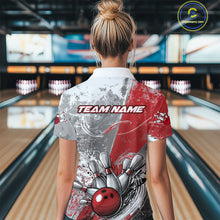 Load image into Gallery viewer, Custom Grunge Red Bowling Polo Shirts For Women, Distressed Vintage Bowling Team Shirts IPHW9550