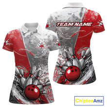 Load image into Gallery viewer, Custom Grunge Red Bowling Polo Shirts For Women, Distressed Vintage Bowling Team Shirts IPHW9550