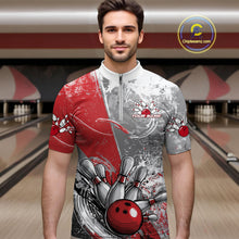 Load image into Gallery viewer, Custom Grunge Red Bowling Quarter-Zip Shirts For Men, Distressed Vintage Bowling Team Shirts IPHW9550