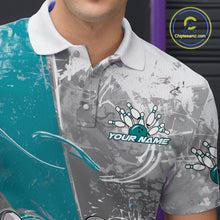 Load image into Gallery viewer, Custom Grunge Blue Bowling Polo Shirts For Men, Distressed Vintage Bowling Team Shirts IPHW9551