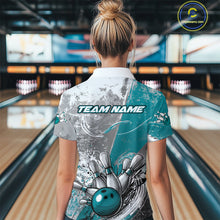 Load image into Gallery viewer, Custom Grunge Blue Bowling Polo Shirts For Women, Distressed Vintage Bowling Team Shirts IPHW9551