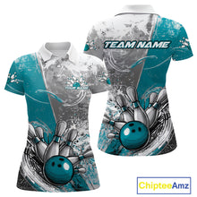 Load image into Gallery viewer, Custom Grunge Blue Bowling Polo Shirts For Women, Distressed Vintage Bowling Team Shirts IPHW9551
