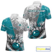 Load image into Gallery viewer, Custom Grunge Blue Bowling Polo Shirts For Men, Distressed Vintage Bowling Team Shirts IPHW9551