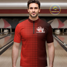 Load image into Gallery viewer, Custom Red Flame Bowling Quarter-Zip Shirts For Men, Bowling Tournament Team Shirt IPHW9408