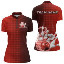 Load image into Gallery viewer, Custom Red Flame Bowling Women Quarter-Zip Shirts, Bowling Tournament Team Shirt IPHW9408