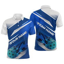 Load image into Gallery viewer, Custom Blue Flame Pickleball Polo Shirts For Men, Fire Pickleball Jerseys Team Uniform IPHW9412
