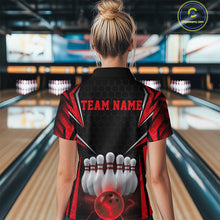 Load image into Gallery viewer, Custom Black And Red Bowling Team Jerseys, Bowler Uniform Bowling Polo Shirts For Women IPHW9283
