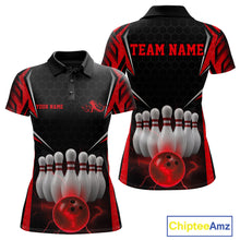 Load image into Gallery viewer, Custom Black And Red Bowling Team Jerseys, Bowler Uniform Bowling Polo Shirts For Women IPHW9283