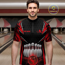 Load image into Gallery viewer, Custom Black And Red Bowling Team Jerseys, Bowler Uniform Bowling Quarter-Zip Shirts For Men IPHW9283